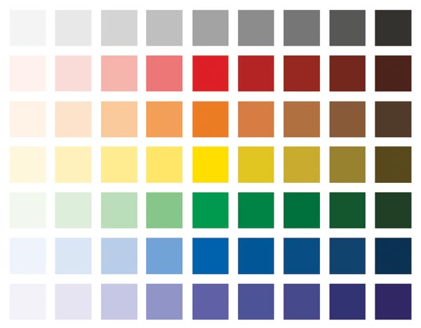 Value chart of primary and secondary colors