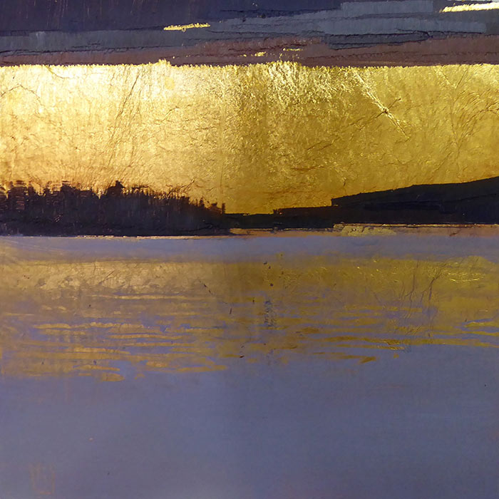 landscape painting with gold leaf by Sue Charles