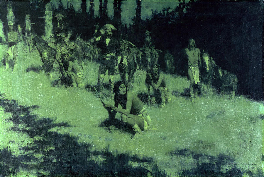 Nocturne by Frederick Remington, Apache Scouts Listening