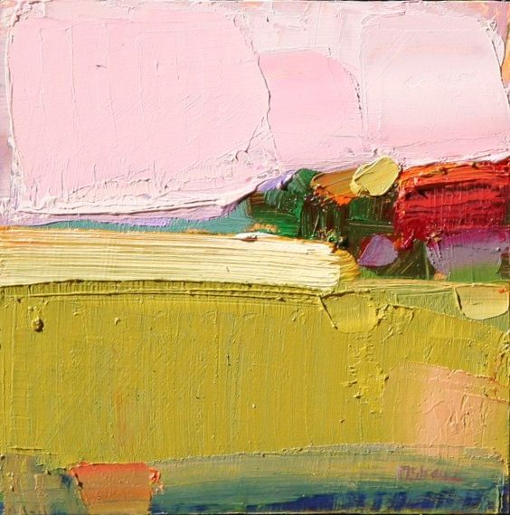 Cuadro de paisaje abstracto de Sandy Ostrau, con expresiva pincelada.